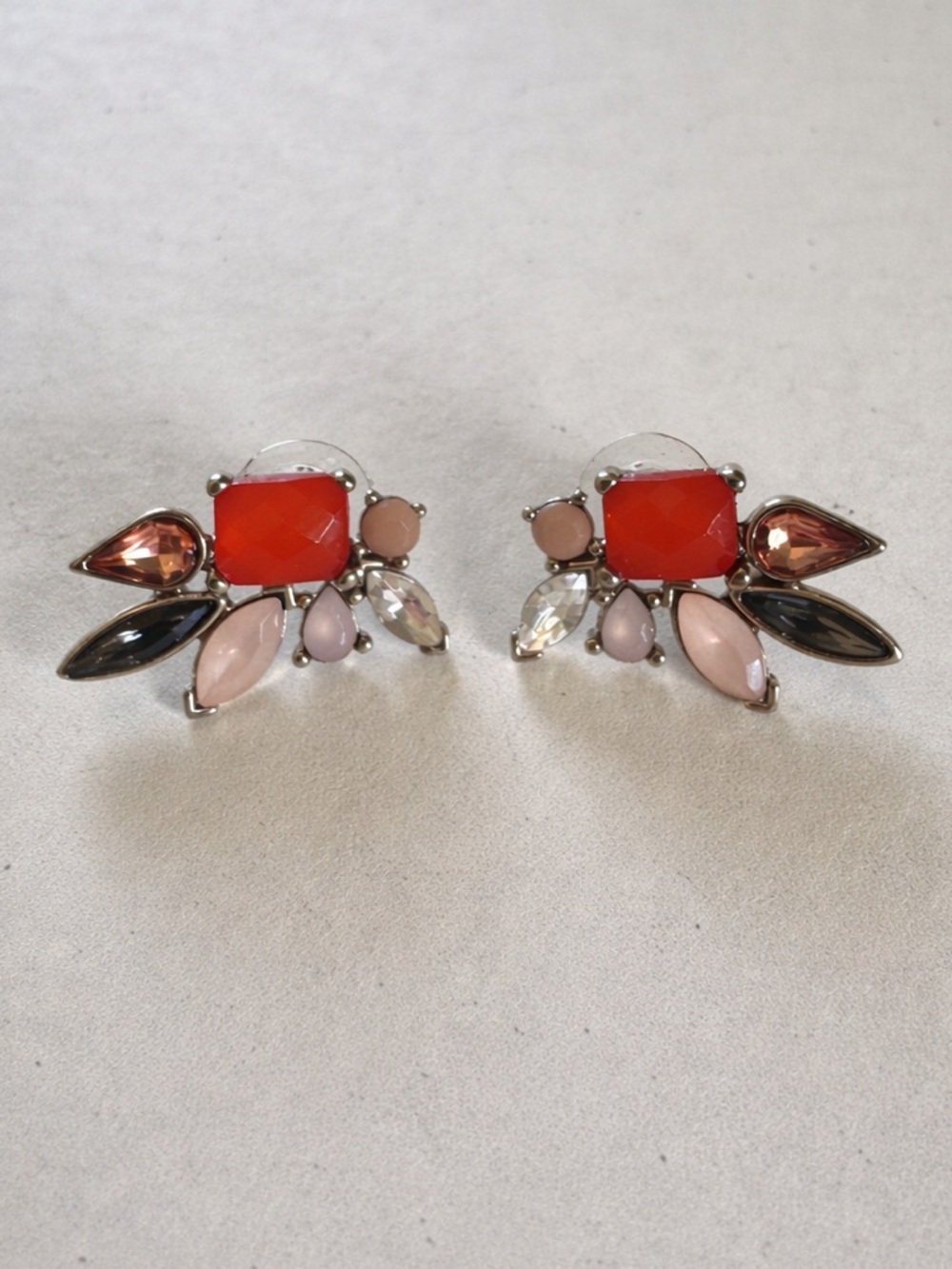 Fashion Crystal Cluster Stud Earrings - Coral & Blush